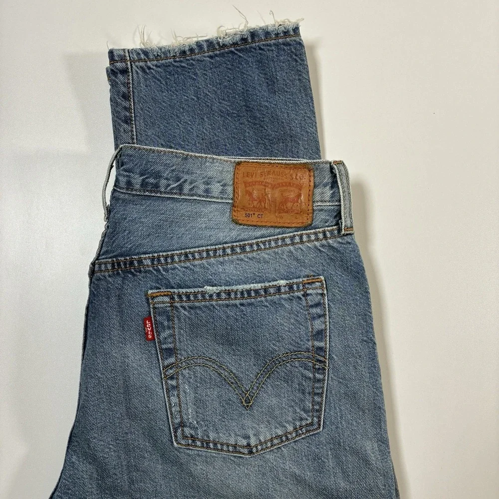 Levi's 501 CT Jeans 33x27 Blue Distressed Denim Button Fly Faded (Tag 29x32)